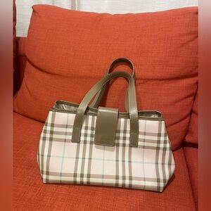 Burberry Pink Plaid Tote Bag in Beige and Brown